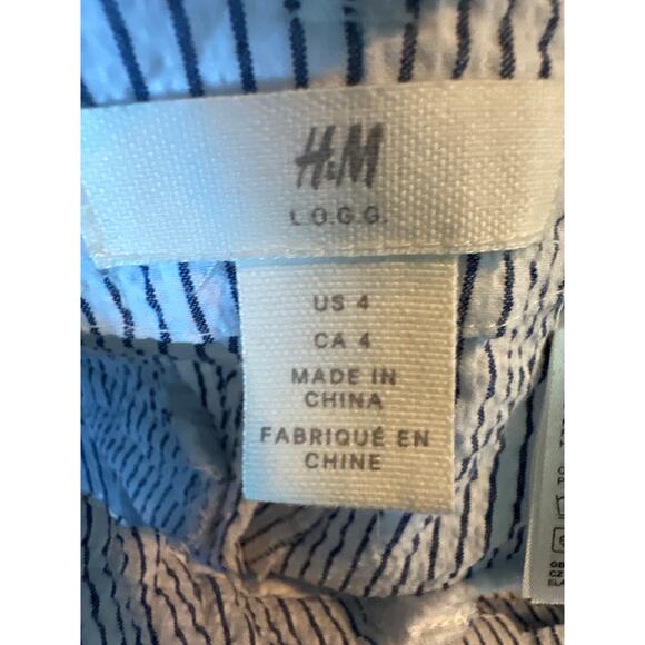 H&M white blue pinstripes pleated high waist pants size 4 - Picture 3 of 14